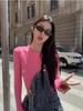 Raspberry Pink One-Shoulder Round Neck Long Sleeve Women's Slimming Top