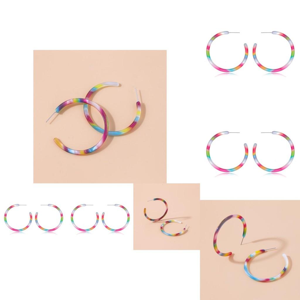 Vibrant Rainbow Acrylic Geometric Earrings Trendy Fashion Statement Jewelry