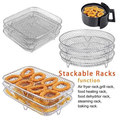 Universal Air Fryer Rack Rustproof Dishwasher Safe Stackable Three Layer Air Fryer Rack Stainless Steel Dehydrator Rack