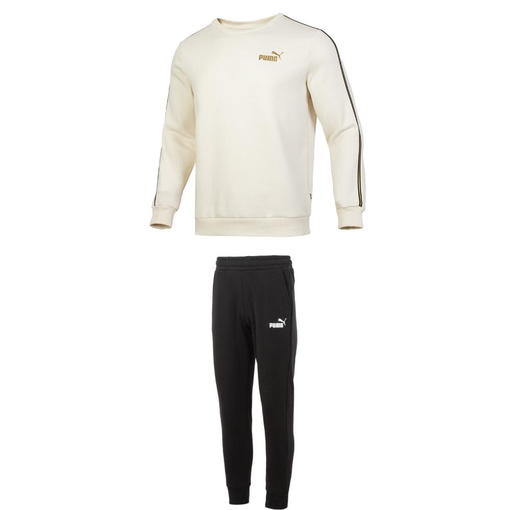 

Puma Crew Neck Warm Pullover Sweatshirt With Drawstring Fleece Mid Waist Long Pants Casual Sports Set Men sets 685333+682724 2XL