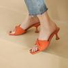 Fashion New Summer Green Orange Women Slippers Solid Color Shoes Classic Square Toe Flip Flops Beach Med Heel Slides Mules