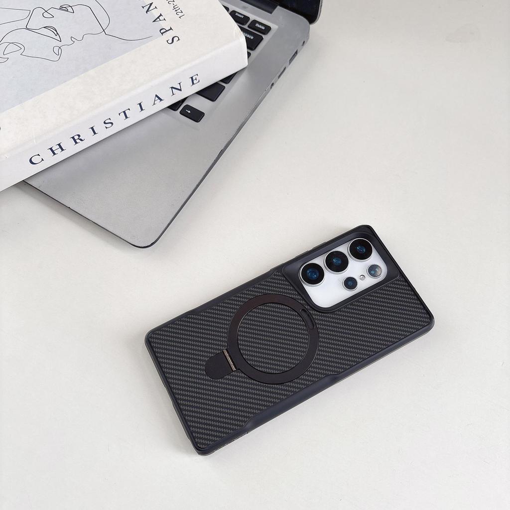 Samsung S25 Ultra Slim Carbon Fiber Magnetic Case with Stand & Drop Protection