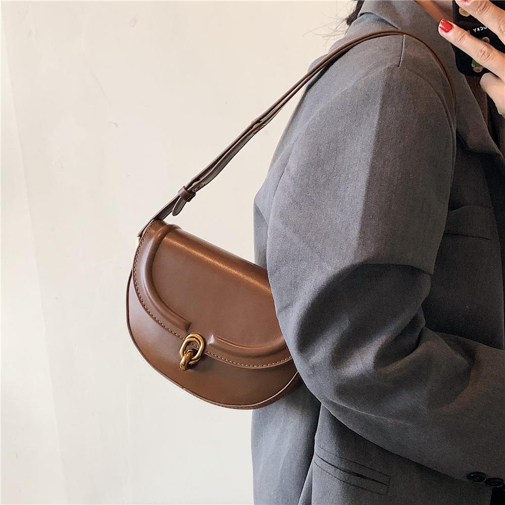 Luxury Designer PU Leather Saddle Bag for Women Fashion Trend Shoulder Bag Ladies Handbag and Purse