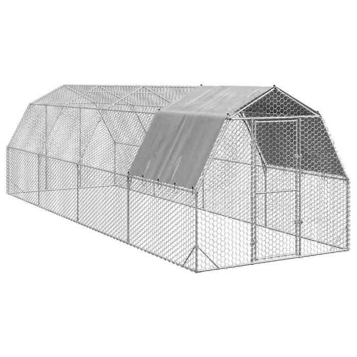 VidaXL Chicken Coop with Roof 2.5x8x2.25 M Galvanized Steel, Walk-in Chicken Run, Accessible Chicken Enclosure, Chicken Cage 3328528