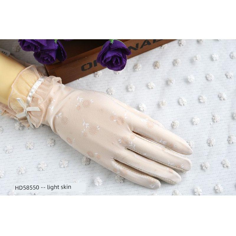 

Spring, Summer, Autumn Sun Protection Anti-Slip Lace Print Driving Breathable Touch Screen UV Protection Short Women s Gloves HD58550-light skin All yards
