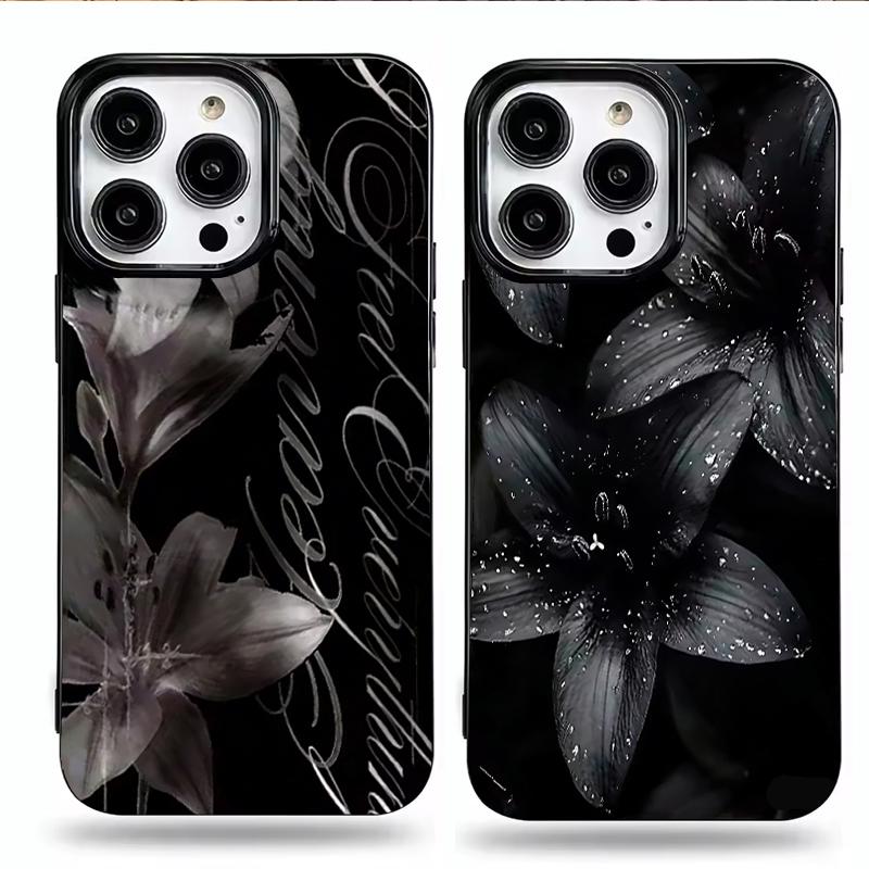 Dunkelblumenmuster Handyhülle Für IPhone 11 13 15 Pro 14 16 Plus 12 Pro Max 17Air Hülle Silikon Weiche Klare Abdeckung Schale