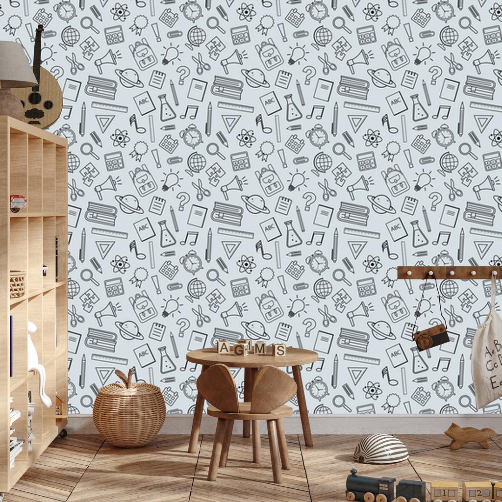 Wallpaper School Supplies Light Gray and Gray 50x1000