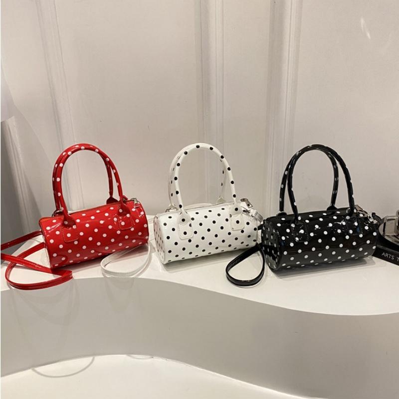 Korean Style Polka Dot Purse Mini Barrel Crossbody Bag for Women Top Handle Handbag for Daily Outings