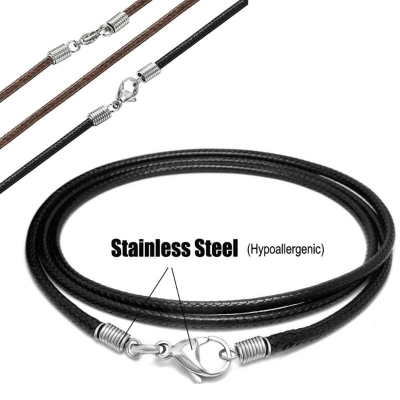 Black Leathers Necklace Cord with Stainless Steel Clasps for Necklaces Pendant Bracelet String Rope DIY Jewelry Making