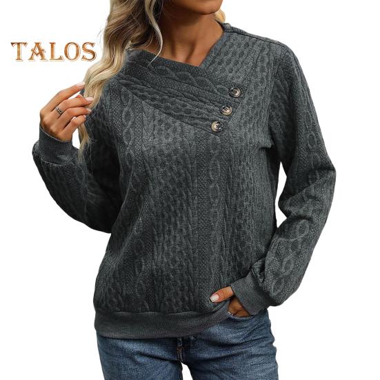 

Осенне-зимняя толстовка с пуговицами, V-образным вырезом, плиссировкой, длинными рукавами, свободная, плотная, однотонная, эластичная манжета, повседневная одежда, повседневный топ S темно-серого