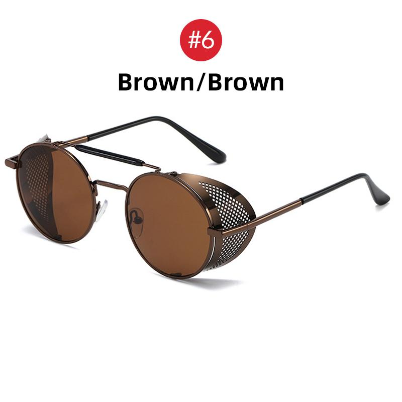 VIVIBEE Steampunk Sunglasses Men 2025 Trending Gothic Round Alloy Red Metal Punk Goggles Retro Party Sun Glasses