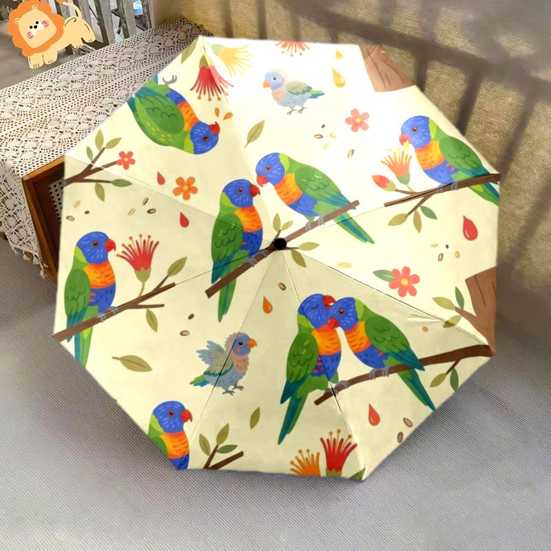 1 PC Automatic Folding Umbrella - Cute Parrot Pattern, Portable & Foldable Design with 8 Ribs, Christmas Birthday Gifts