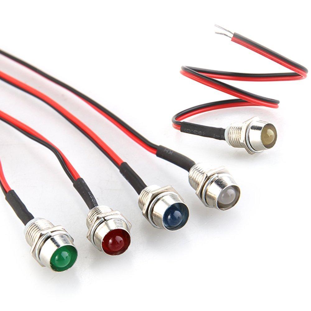 1PCS Prewired Lamp Bulb Set With Bezel HolderFor Motorbike Motorcycle 5mm 12V DC Ultra-Bright LED Indicator Light