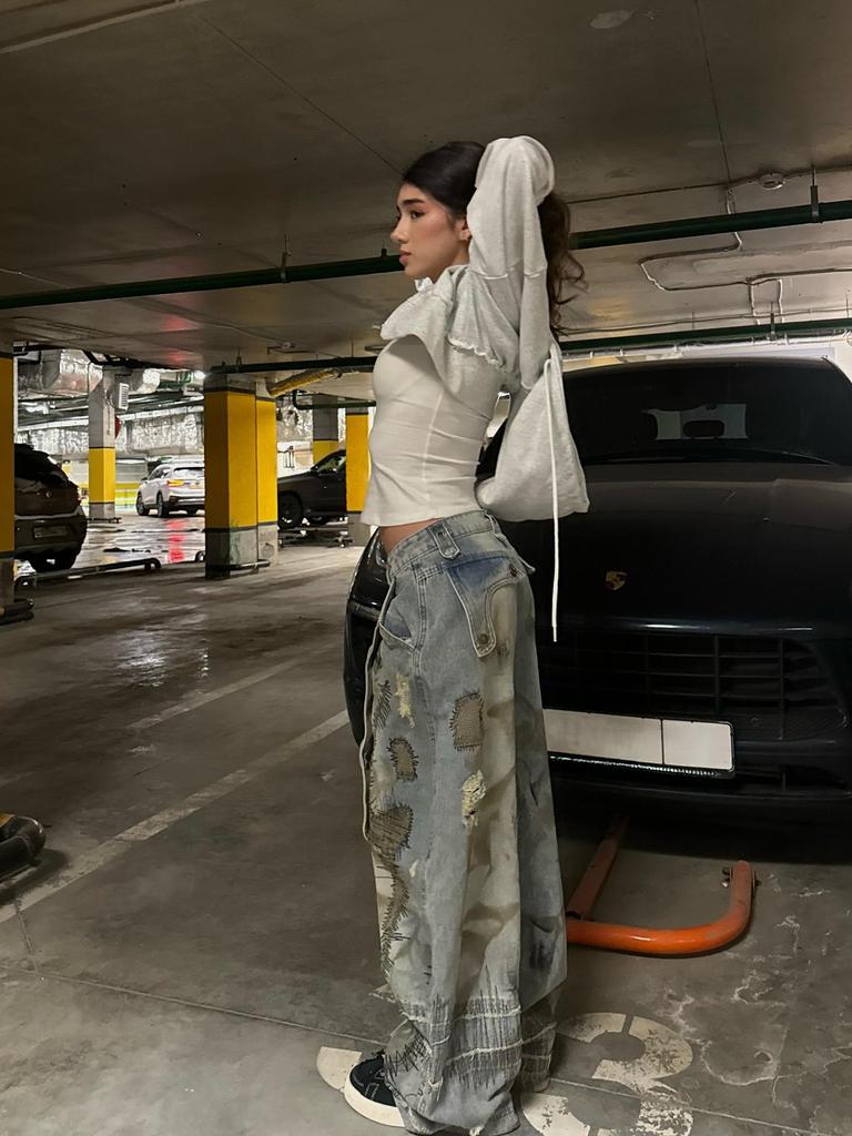 Jeans Unisex de Pierna Ancha Desgastados Bordados - Largo Hasta el Suelo Estilo Moderno