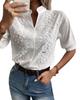2023 Summer European & American Women's V-neck Stand-up Collar Embroidered Lace Top Shirt
