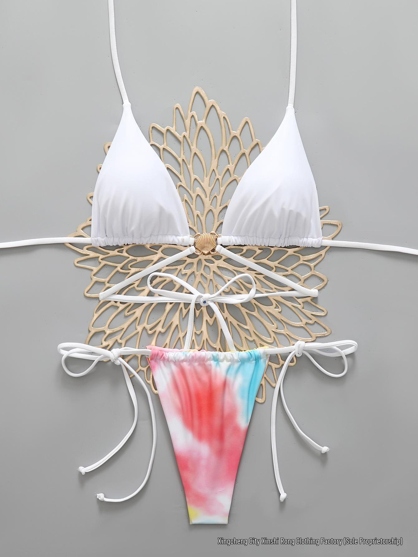 2026 Европейский и американский двухсекционный купальник-бикини с стрингами с принтом тай-дай L