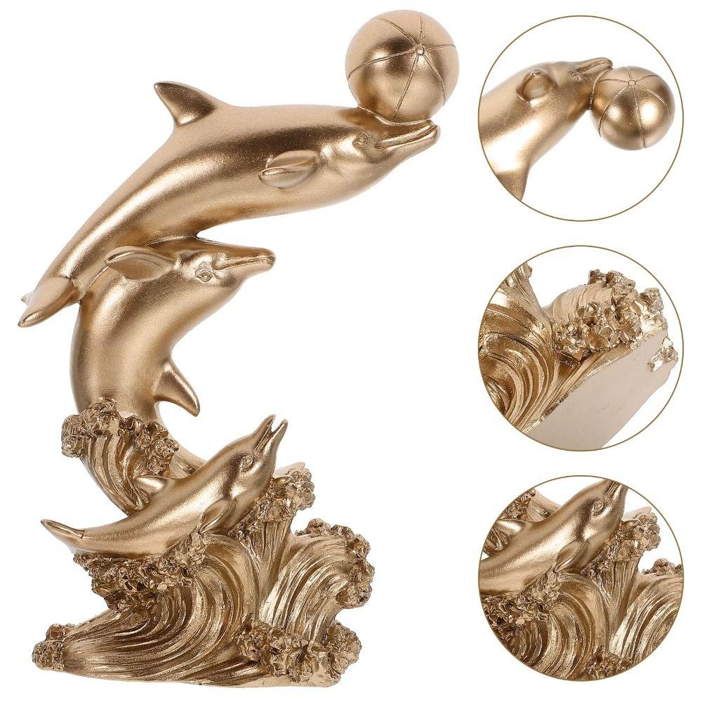 Resin Dolphin Statue Mini Art Crafts Ocean Figurines Golden Dolphin Ornaments Gift