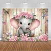 Cartoon Elephant Flower Photography Backdrop Kids Birthday Party Decor Background Baby Shower Supplies Newborn Photo Shoot Props