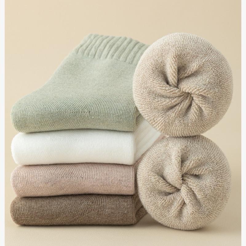 5 Pairs Winter Warm Velvet Thickened Multicolor Basic Socks Mid Calf Length Casual Cozy Foot Wear Hosiery