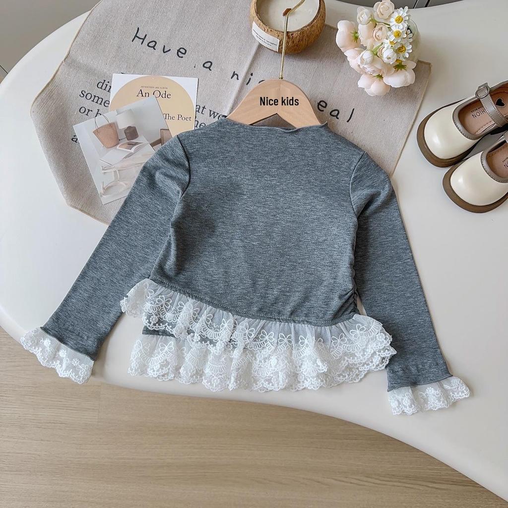 Girls' Korean Style Long Sleeve Lace Trim Top - Spring/Fall Fashion BQB009