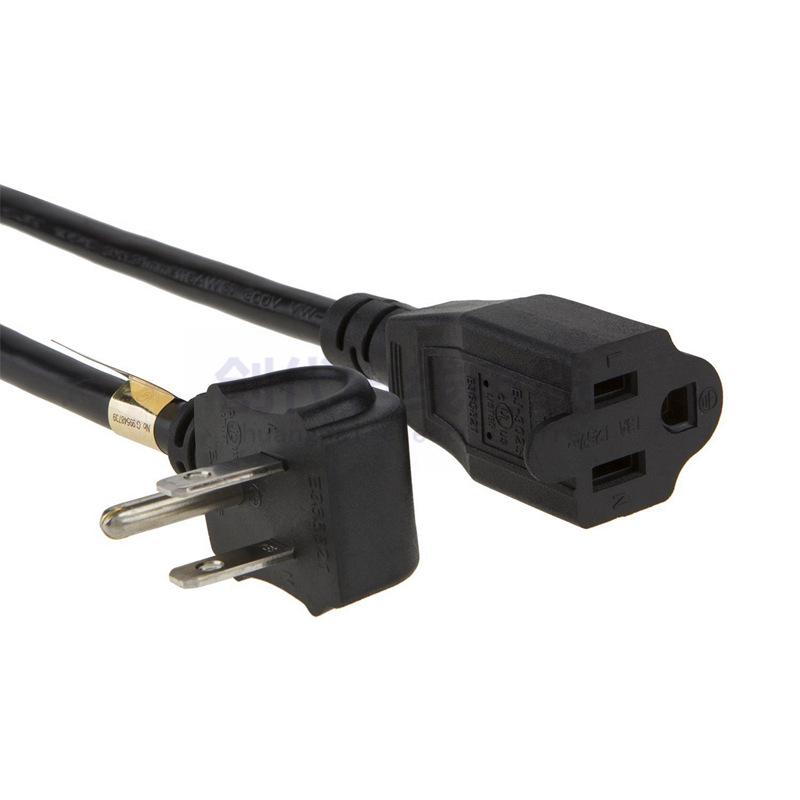 UL-Certified 3-Core 125V US Power Extension Cord with 10A/13A/15A, Three-Prong Male/Female Socket