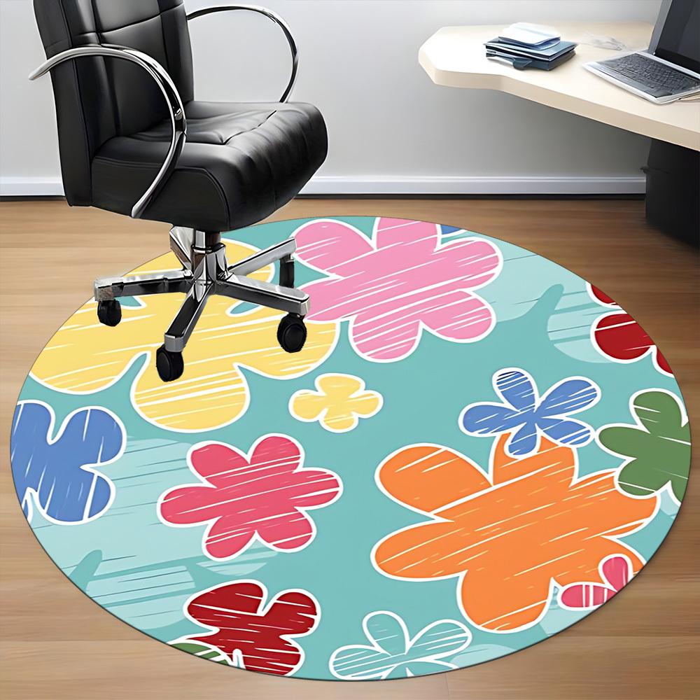 1pc Floral Pattern Office Round Rug, Non-slip, Soft and Durable Office Rug for Interior Decoration, Perfect for Office, Beautiful Decoration Yy2603230