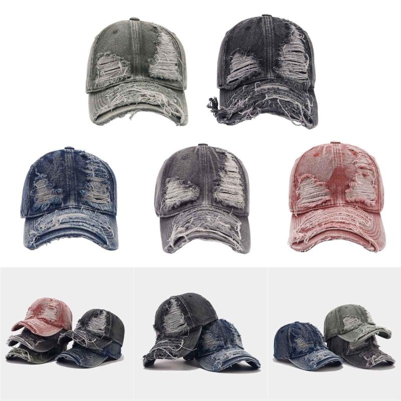 Zerrissener Hut Lange Krempe Distressed Hut Atmungsaktive Baseballkappe Damen Frühling Street Snap Hut Sonnenschutz Camping Wanderhut