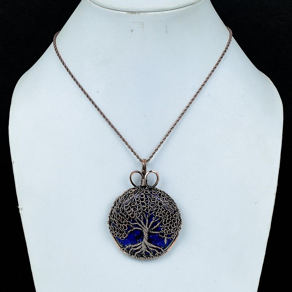 Tree Of Life lapis lazuli Pendant, Handmade Gemstone 999 Copper Wire Wrap Pendant Antique Jewelry, For Gift Copper Jewelry