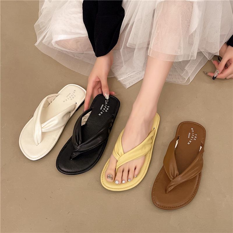 Weicher Boden keine müden Füße flacher Boden Zehensteg-Sandalen Damen Sommerkleidung zu Röcken schöne Strand coole Hausschuhe