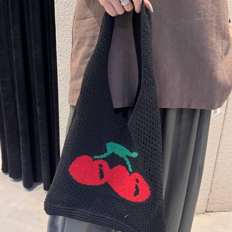 New bag large capacity tote bag cherry bag knitted bag hollow bag shoulder bag woven bag