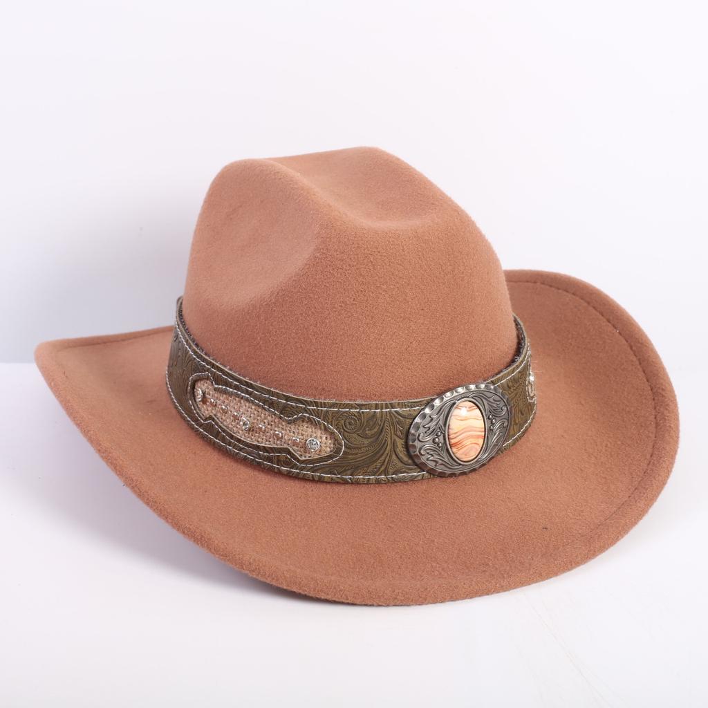 Popular European and American Fashion OL Style One-word Cowboy Hat Men's and Women's High-end Top Hat Jazz Hat Felt Hat