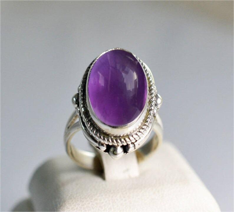 Amethyst Oval Gemstone Ring, Solid 925 Sterling Silver Ring, Handmade Designer Ring, Statement Ring, Women Ring, Boho Ring