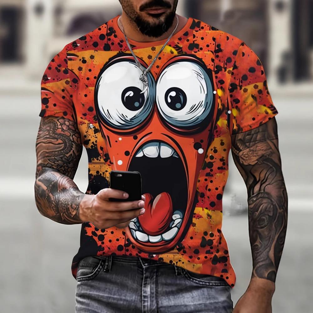 Retro and Quirky Series 3D Digital Printed Men's Casual and Fashionable Round Neck Short Sleeved T-shirt