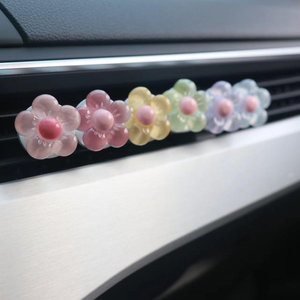 6 PCS Car Accessories for Women, Flower Air Vent Clips Air Conditioner Outlet Decoration Car Interior Decor Charm, Assorted Color