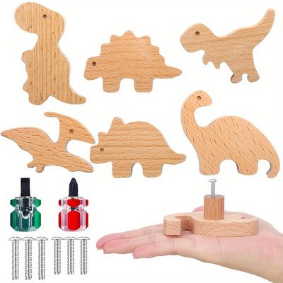 6pcs Wooden Animal Cabinet Pull, Furniture Decorative Dresser Knobs, Animal Shaped Knobs, Drawer Knobs with Mounting Screws and Screwdriver
