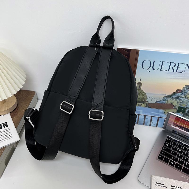 Schoolbag Caramel Light Brown Solid Color Round Label Backpack College Student Quiet Luxury Short Trip Commuting Shopping Lightweight Backpack