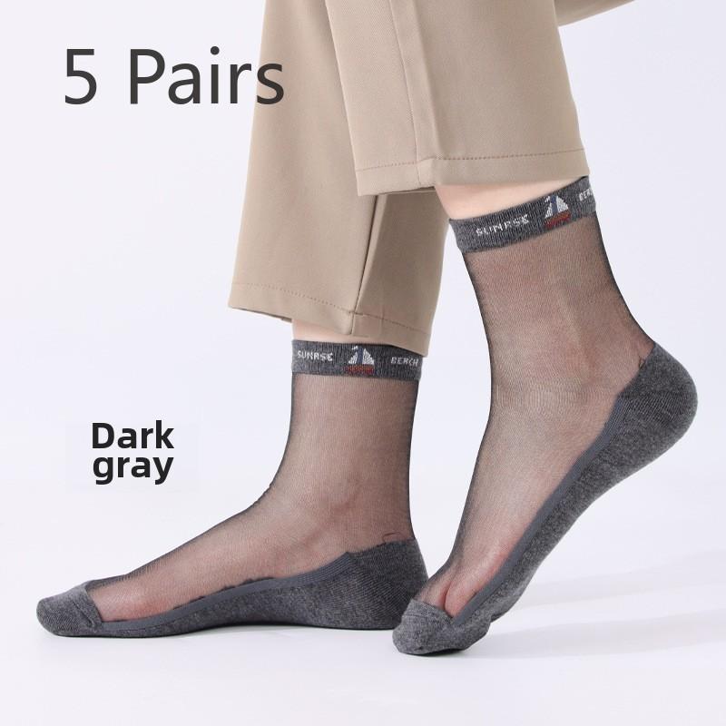 

5 пар мужских весенне-летних повседневных дышащих шелковых чулок для мужчин, носки из стеклянного шелка и кристаллов, мужские носки для весны и лета 5 Pairs темно-серого