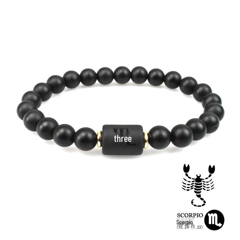 Zodiac Natural Stone Couple Bracelet with Frosted Black Agate Beads