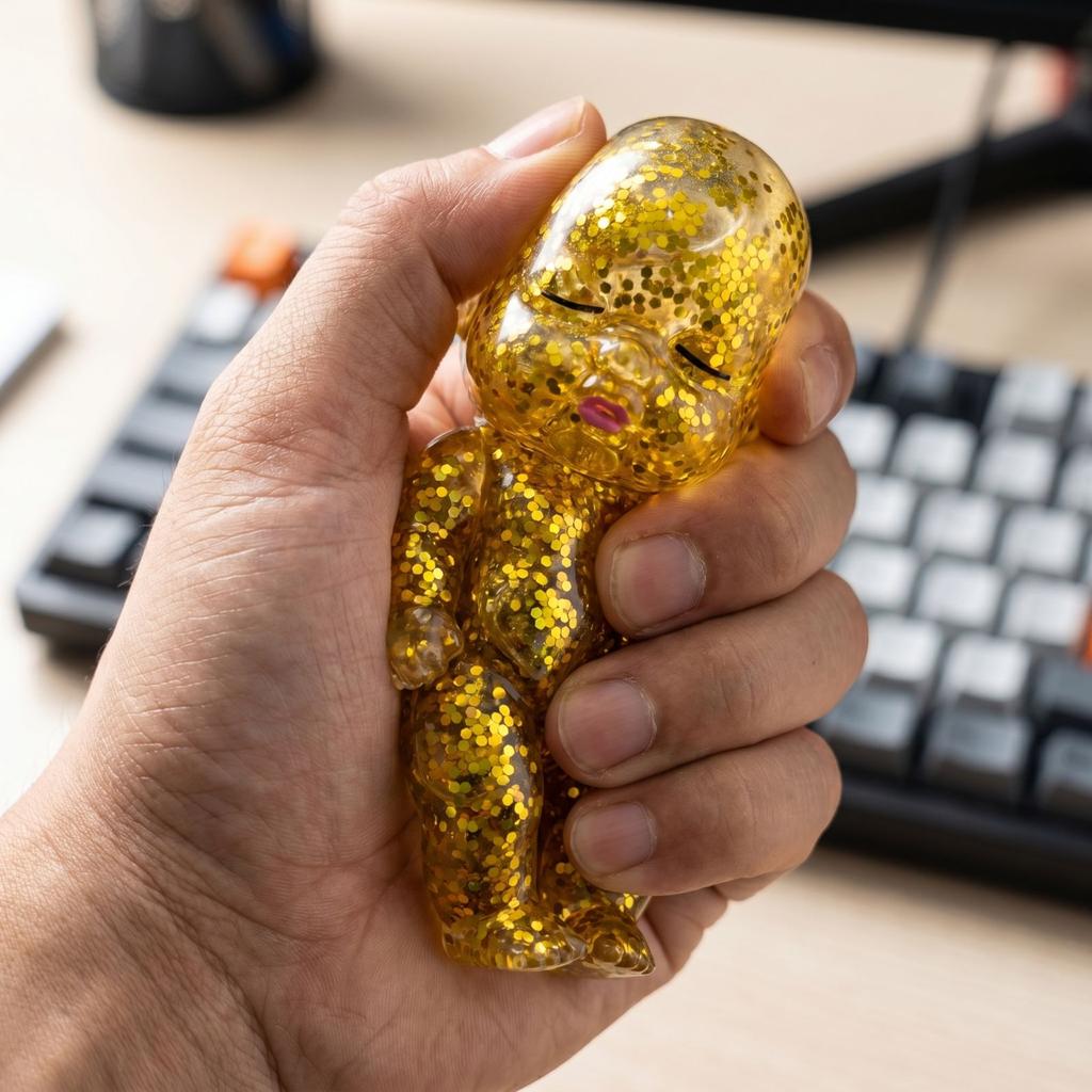 Sensory Stress Relief Toy Squeeze Doll Filled with Glitter for Hand Therapy and Anxiety Reduction Durable Flexible Material