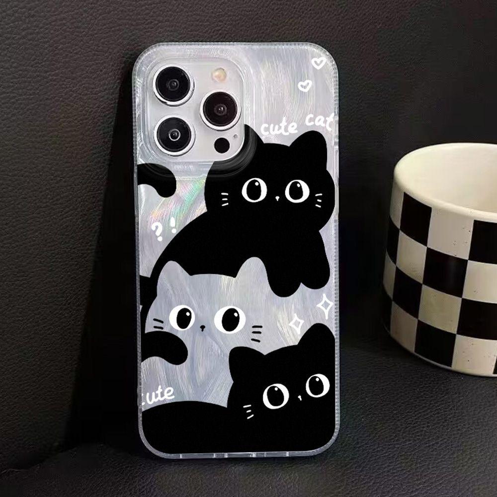 Black and white cat is suitable for iPhone17promax Apple 16IMD feather yarn new mobile phone case 14/13 large hole 15