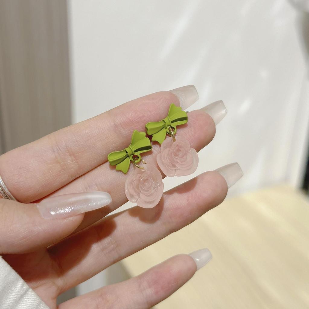 Elegant Floral Bow Earrings - High-End French Design for Women