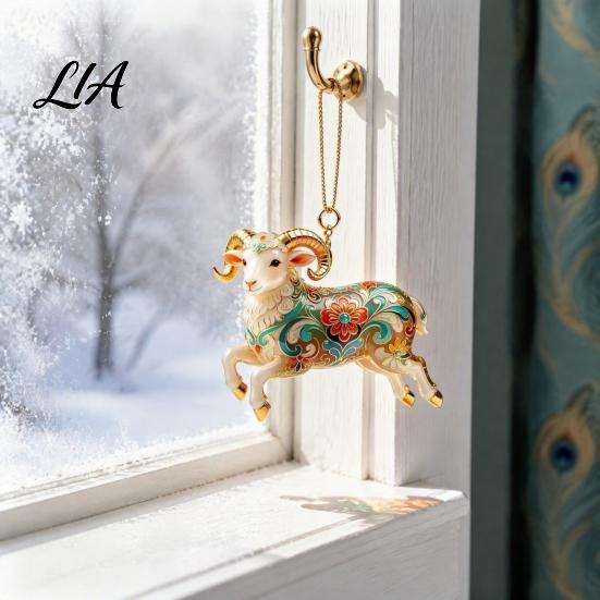 Reflective Light Holiday Pendant 2D Acrylic Goat Christmas Ornament, Cute Animal Sheep Hanging Decor for Tree, Party Decoration, New Year Gift