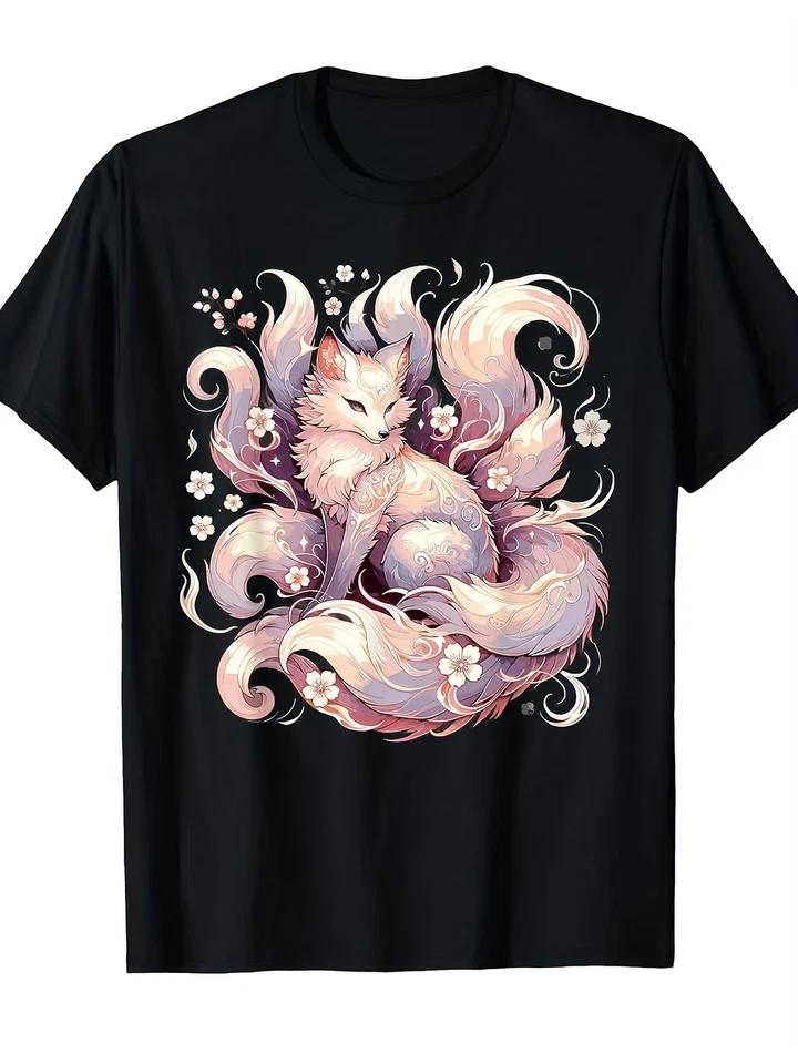 Kitsune Nine-Tailed Fox Cherry Blossom T-Shirt 3XL