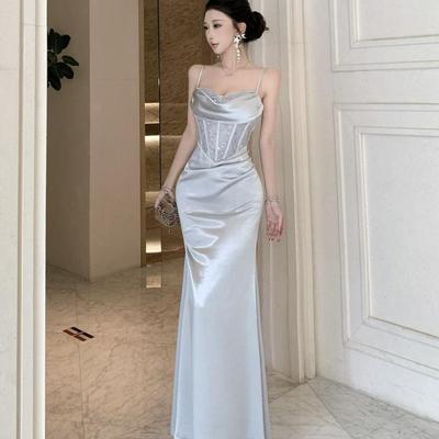 Lace Stitching Suspender Dress Dress Summer New French Temperament Satin Dress Women's Clothing