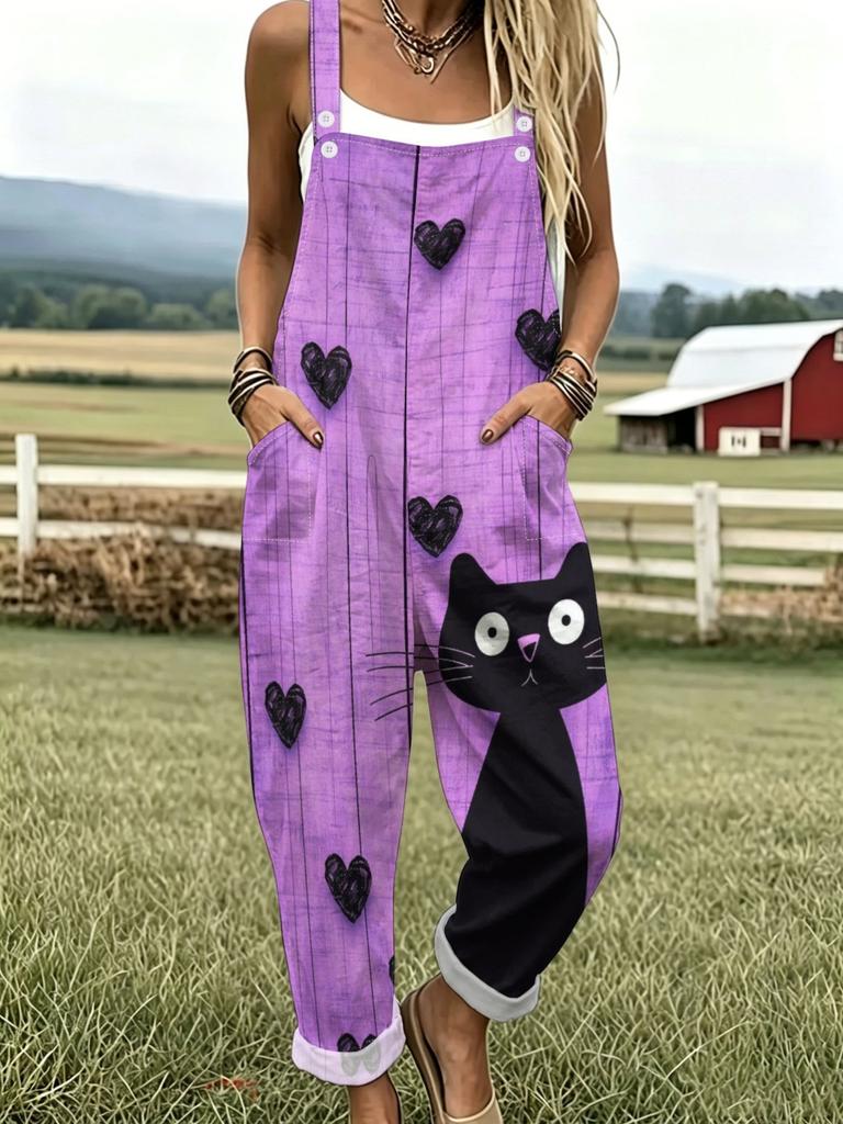 Ladies' Casual Overalls with Fashionable Sleeveless Button Design and Pockets, Suitable for Vacation and Daily Wear