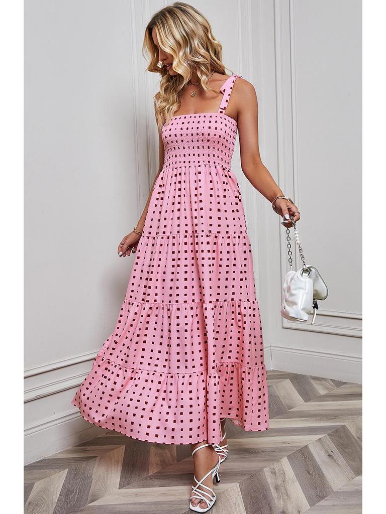 2024 Prázdninový styl Špagetová ramínka Bez zad Potisk Šaty pro ženy