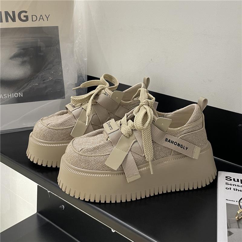 

[Ziyan] Genuine leather dad shoes for women in the autumn of 2025, new thick-soled height-increasing small breathable sports shoes 40 хаки