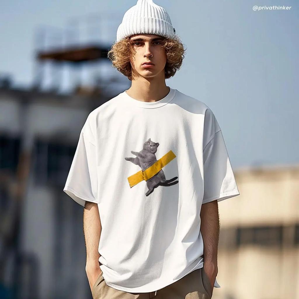 Duct Tape Kitten Grappige Grafische T-shirts Voor Mannen Mode Casual Tops Oversized Katoenen Kleding Hip Hop Mannen Korte Mouw T-shirts