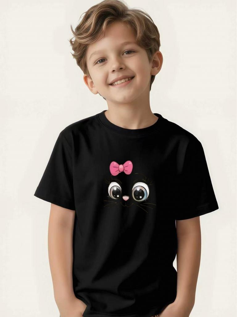Soft Cute Big-eyed Cat Boy T-shirt Summer Short-sleeved Children's Trendy Cool Cute Versatile Top