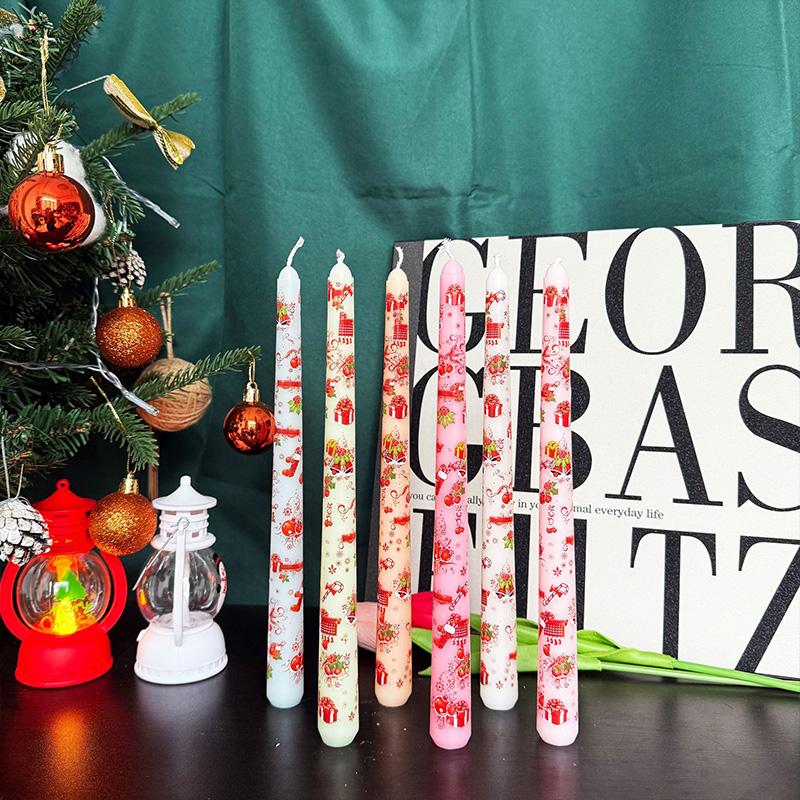 2pcs Tall Unscented Decorations Gift 10 Inch Taper Candle Seasonal Flameless Table Decors Christmas Printed